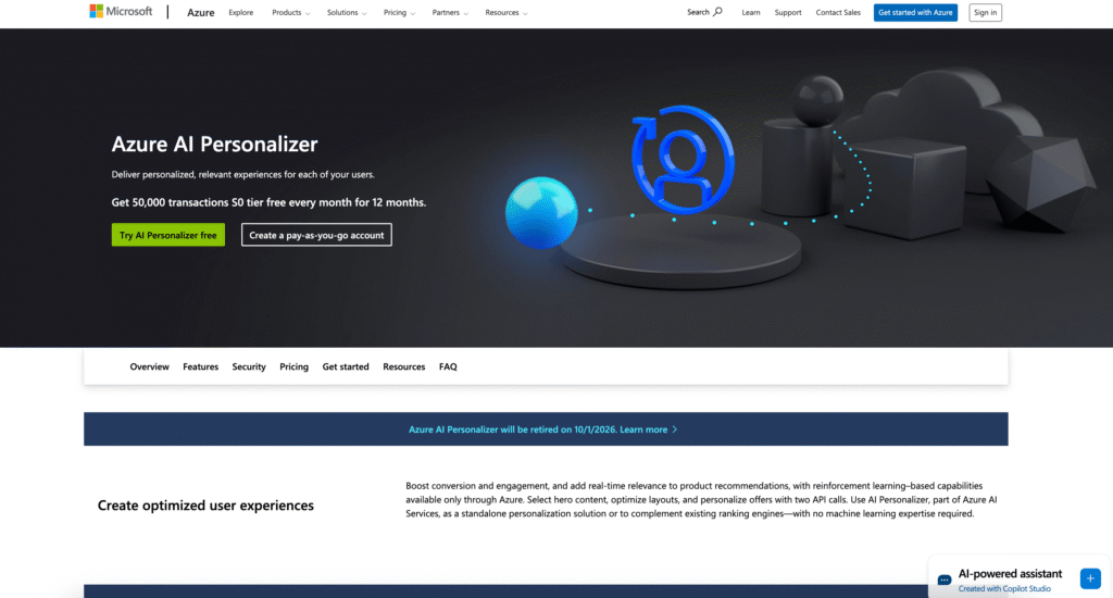 Microsoft Azure Personalizer